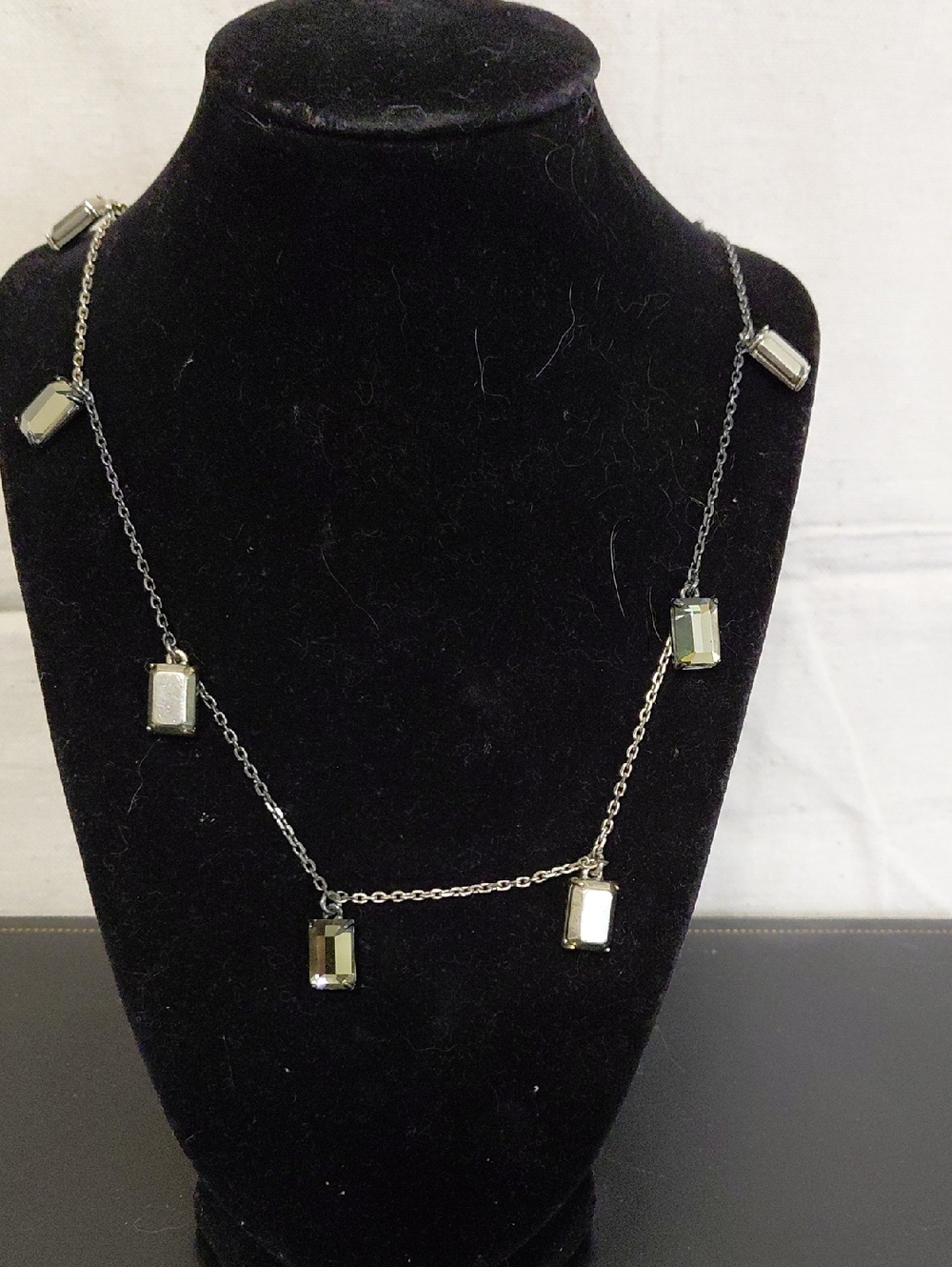 Ann Taylor Silver-Tone Rectangular Crystal Station Necklace
